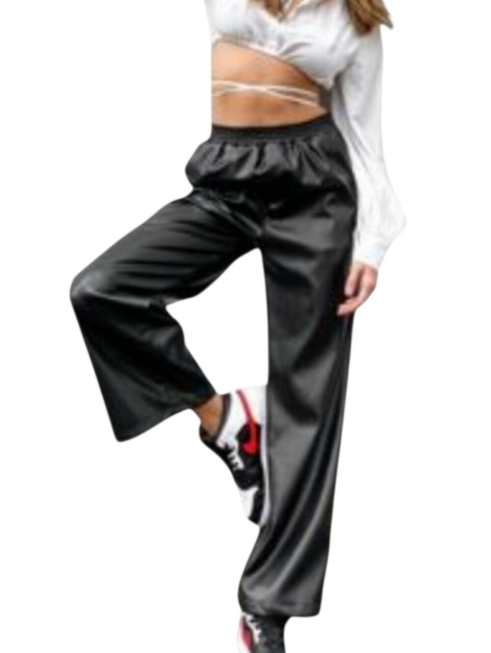 Joie Black Faux Leather High Rise Elastic Waist Pants Sz Large